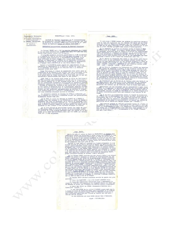 Originaux du rapport général Inspecteur gendarmerie du 2 juin 1945