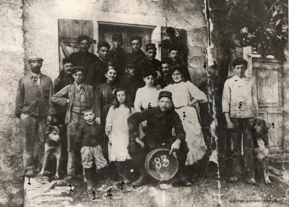 Photo de famille et amis devant la maison en 1910